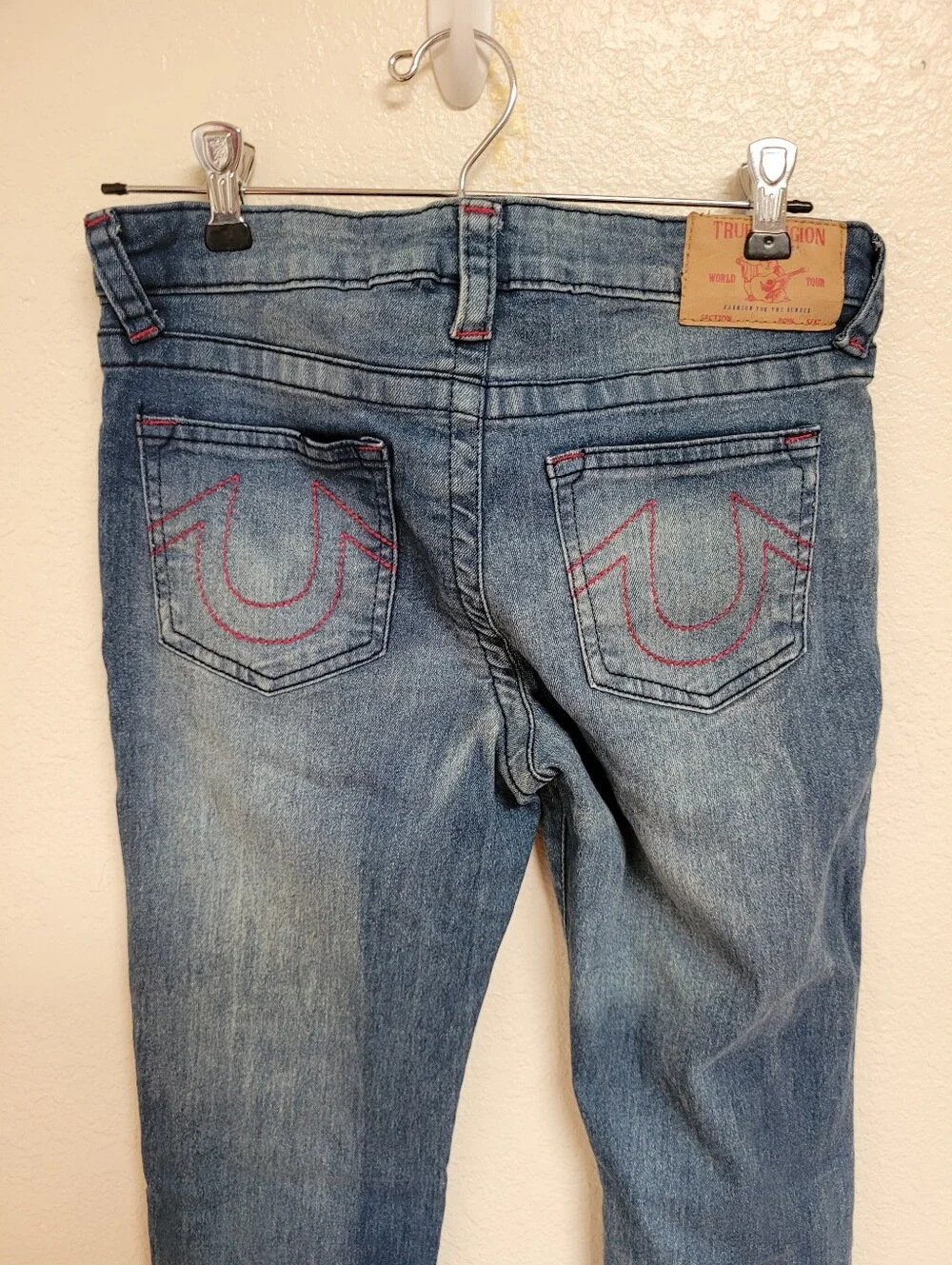 Boys True Religion Geno Slim Blue Jeans With Red Stitching